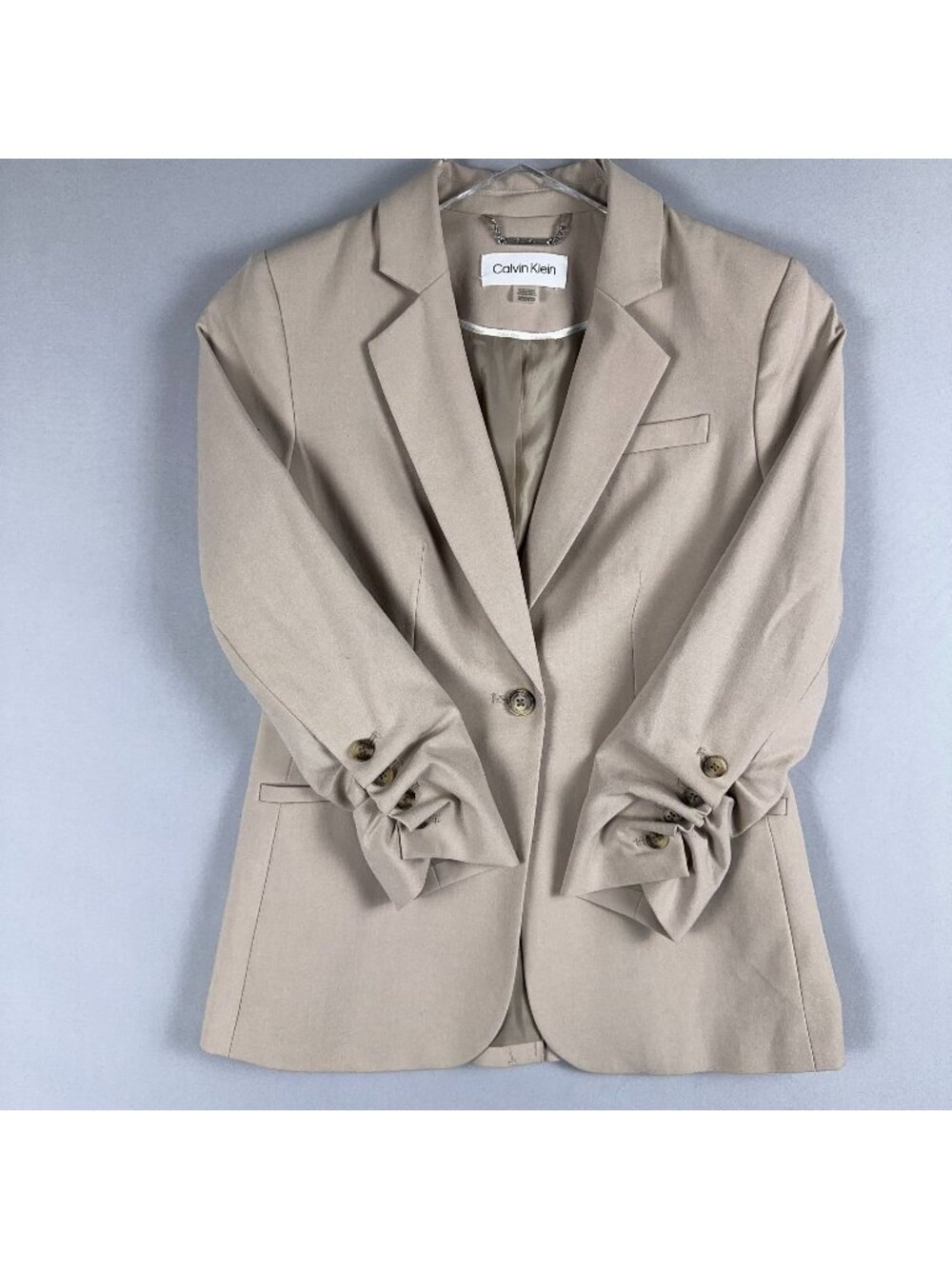 Calvin Klein Blazer Jacket Long Sleeve Womens Size 2Petites Beige Single Button